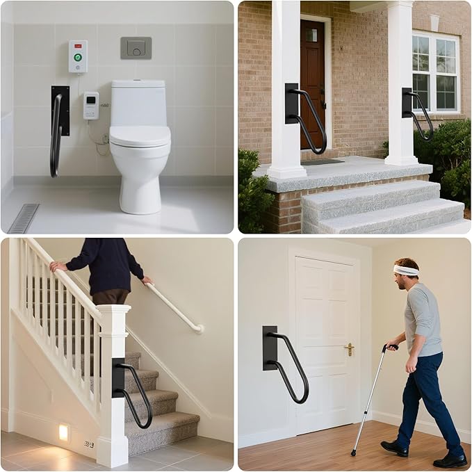 Aduanbang Wall Mount Handrail, Non-Slip U-Shape Stair Safety Grab Bar, Heavy Duty Powder Coated Metal for 1-2 Steps, Indoor/Outdoor Use, Garage Porch Garden Stair Railing - Black