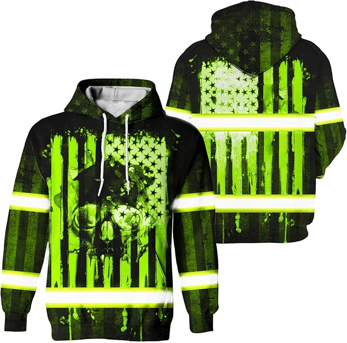 US Flag High Visibility Hoodie for Men Reflective Hoodie Safety Workwear for Worker Runner Patriotic ACC02