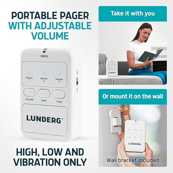 Lunderg Chair Alarm System - Wireless Chair Alarms and Fall Prevention for Elderly and Dementia Patients - Smart and Reliable Elderly Monitoring Kit for Caregiver - Perfect Complement to Bed Alarm