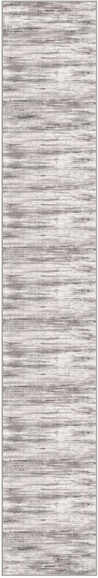 KOZYFLY Modern Abstract Washable Rug Runner 2.6x16 Hallway Rug Runner Non-Slip Soft Kitchen Runner Rugs, Grey-Beige Striped Carpet for Stair Entryway Bathroom Laundry Room Foyer
