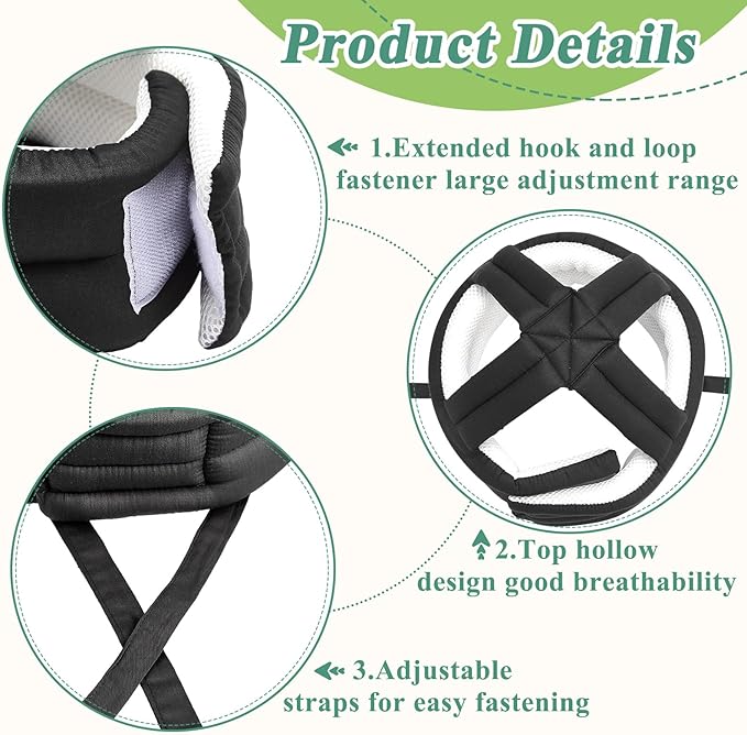 Woanger 1 Pcs Anti Fall Elder Head Safety Helmet for Adults Special Needs Thick Soft Protective Hat Adjustable Seniors Fall Prevention Head Protection Cap Elderly Helmet for Injury Protection (Black)