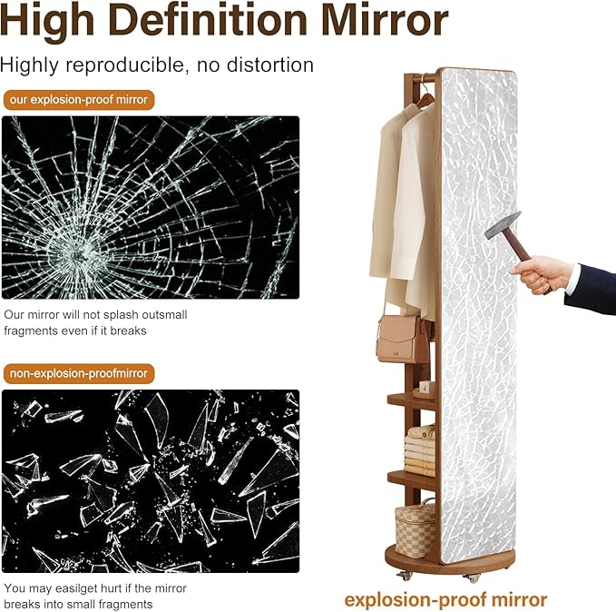 WoodsWhisper Full Length Mirror Coat Rack Solid Wood Floor Mirror 66"x12" Full Length Mirror with Stand Long Mirrors for Bedroom,Living Room