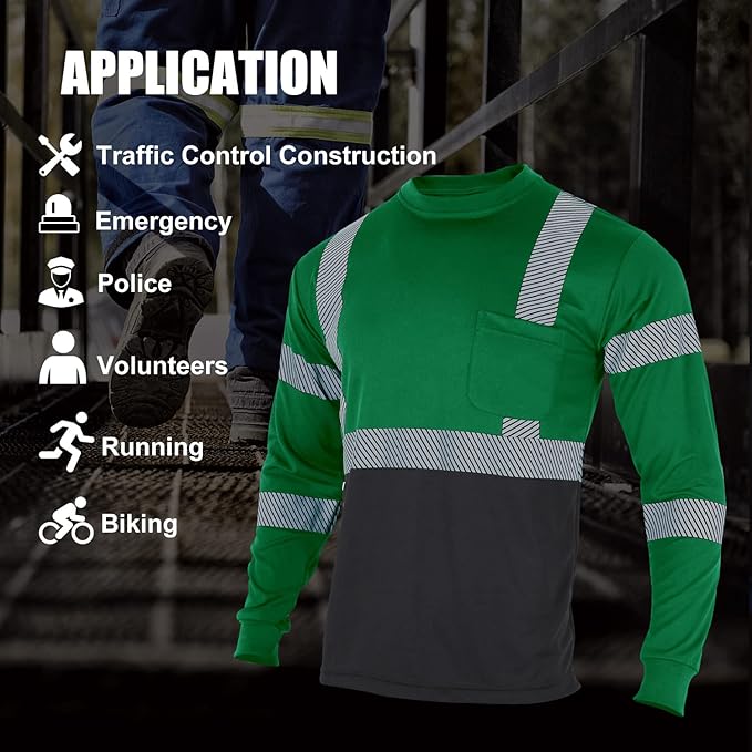 FONIRRA Safety Shirts for Men High Visibility Reflective ANSI Class 2 Hi Vis Construction Work T Shirts Long Sleeve