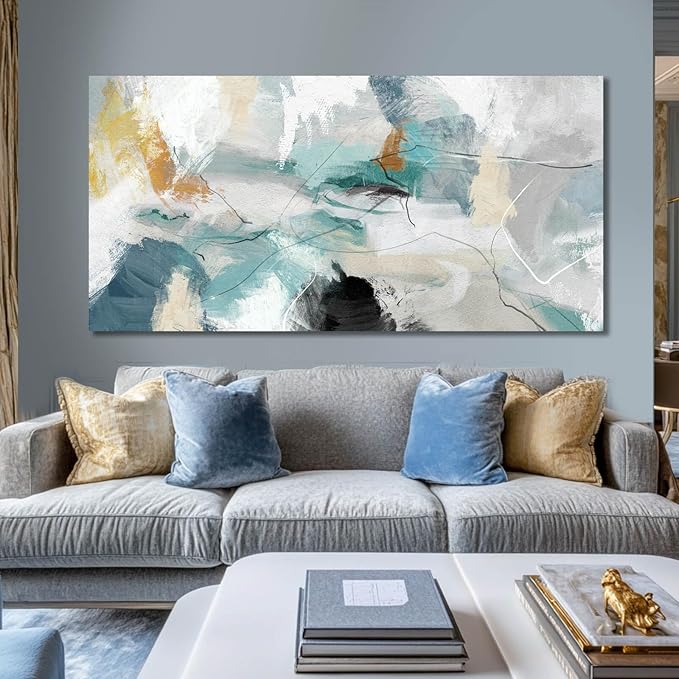 SOUGUAN Green Wall Art Abstract Wall Decor Teal Pictures Canvas Prints Artwork for Walls 29"x58"
