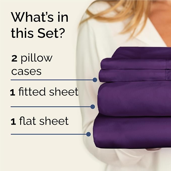 Twin XL 4 Piece Sheet Set - Cooling & Breathable Bed Sheets - Hotel Luxury Bed Sheets for Women, Men, Kids & Teens - Bedding w/Deep Pockets & Easy Fit - Soft & Wrinkle Free - Twin XL Purple Sheets