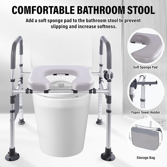 Adjustable Raised Toilet Seat with Handles - FSA HSA Eligible Toilet Riser for Seniors & Handicap, Fits Any Toilet, Supports 400lbs