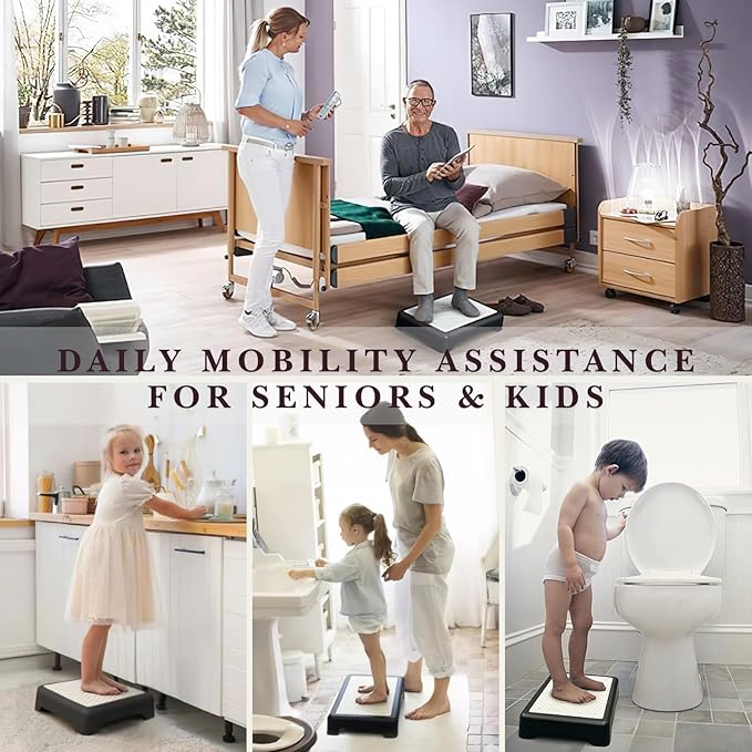 GWNF3.35'' Short Step Stool – 600lb Capacity Ultra-Sturdy Structure & Lightweight Step Stools for Seniors, Kids & Adults | Non-Slip Wide Platform | Mobility Step Stool for Indoor & Outdoor（Black-Grey）