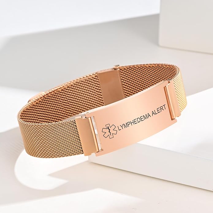 VNOX Medical Alert Id Bracelet for Men Women, Custom Engraving Adjustable Stainless Steel Customizable Mesh Emergency Survival Medic Bracelets Wristband Loop Band with Replacement Tag