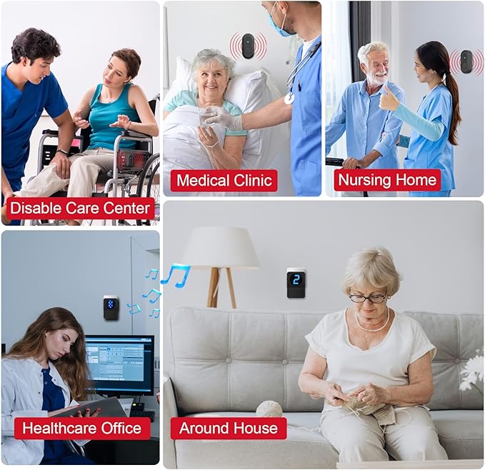CallToU Caregiver Pager Wireless Call Button System Call Bell Alert Button Wireless Calling System for Elderly at Home/Deaf Eldrely/Clinic/Medical Institution/Nursing Home (CC22WH 4-1)