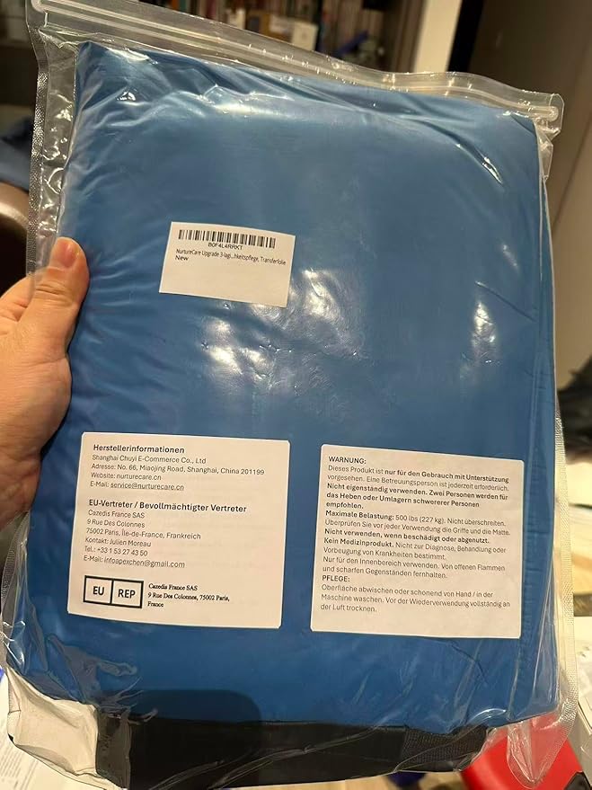 Upgraded 3-Layer Comfort Positioning Bed Pad with Handles Washable Waterproof Transfer Board for Turning Moving Patient Inconvenience Care Transfer Sheet, 43"x 36", Medium, Lake Blue