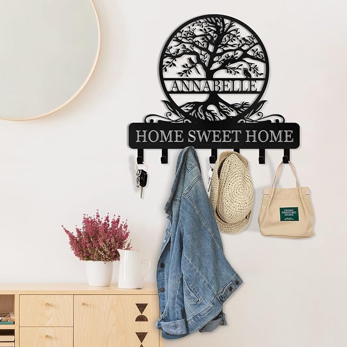 Personalized Key Holder Wall Mount | Custom Name Tree of Life Metal Key Hook | Key Hooks for Wall | Key Holder Wall Hanging | Home Metal Decor for Living Room, Front Door, Entryway