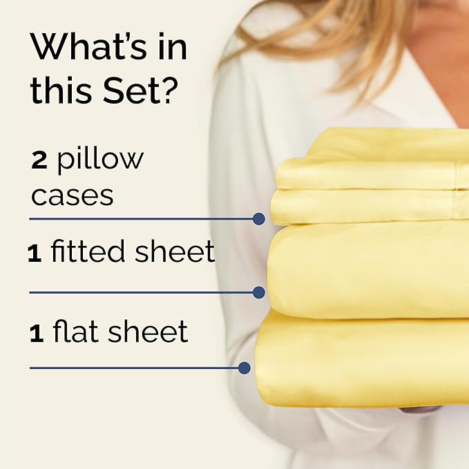 Twin 4 Piece Sheet Set - Cooling & Breathable Bed Sheets - Hotel Luxury Bed Sheets for Women, Men, Kids & Teens - Comfy Bedding w/Deep Pockets & Easy Fit - Soft & Wrinkle Free - Twin Yellow Sheets