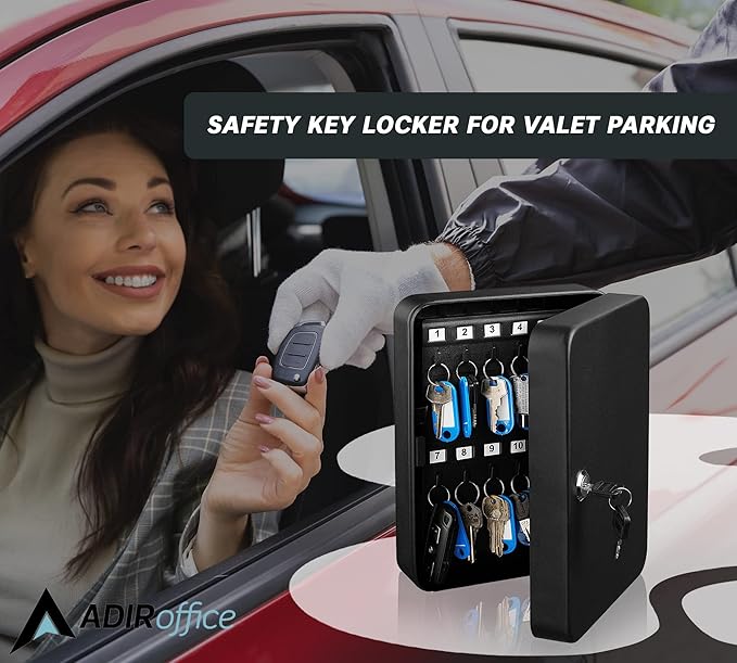 AdirOffice Key Lock Box – 48 Key Hooks Wall Mounted Key Cabinet Lock Box, Car Keys Holder Box, Lockable Key Storage Box - Metal Key Box Organizer with for Home and Office