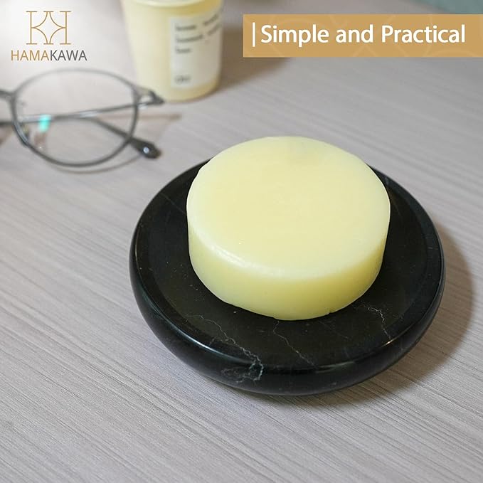 Natural Marble Soap Dish, Black Round Jewelry Dish 4.5 inch, Limestone Shower Soap Holder, Modern Stone Sponge Holder with White Stripe, Obsidian Bar Soap Saver Tray for Bathroom, Kitchen