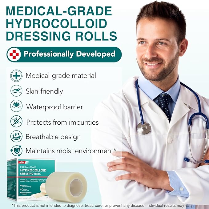 Hydrocolloid Bandages Roll for Wound Care, 5cm*3.6m Hydrocolloid Dressing Roll Cut-to-Size Plasters Supports Natural Healing, Ultra Absorption Waterproof Dressing Tape for Blisters, Acne, Minor Wounds