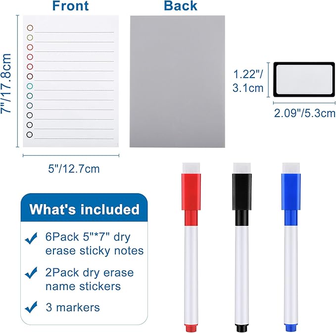 Mornajina 6Pcs Magnetic Dry to Do List for Wall 5x7 inch, White Board Stickers for Wall with 3 Markers, Reusable Lined Stickies Planner to Do List