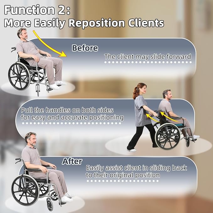One Way Transfer Support Cushion, Non Slip Tubular Pad for Fall Prevention in Chair & Wheelchair, Elderly/Disabled Assistance, 17"x17" (Black-with Handles)