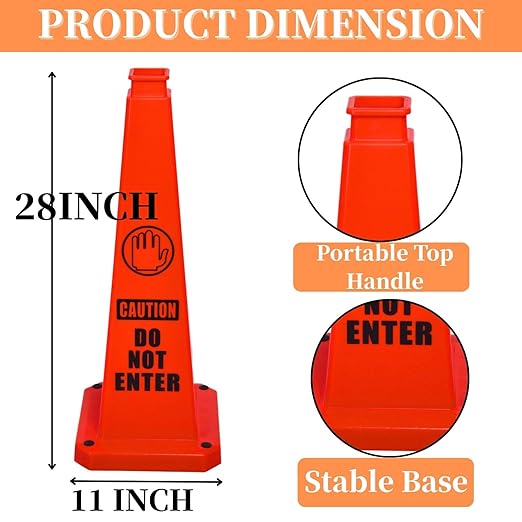BESEA Caution Cone 5 Pack, 28" Caution Cone with Weighted Base, Red 4-Sided “Cantion Do NOT Enter ” Warning Cone for Creation Area Driveways, Business Parking Lots, Garages, Indoor/Outdoor