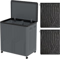 120 L Large Double Laundry Hamper with Lid and Wheels, 2 Section Plastic Laundry Basket with Wheels, Foldable Rolling Clothes Basket for Bathroom Bedroom, Gray