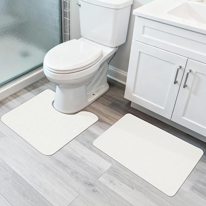 Bathroom Rugs Set 2 Pieces,Thin Bathroom Mats,Toilet Rugs,Quick Dry,Non-Slip,Machine Washable,Low Pile,Absorbent Bath Mats,Shower,Sink,Home Decor Accessories.Cream,1'5"x2'3"+1'8"x2" U Shape