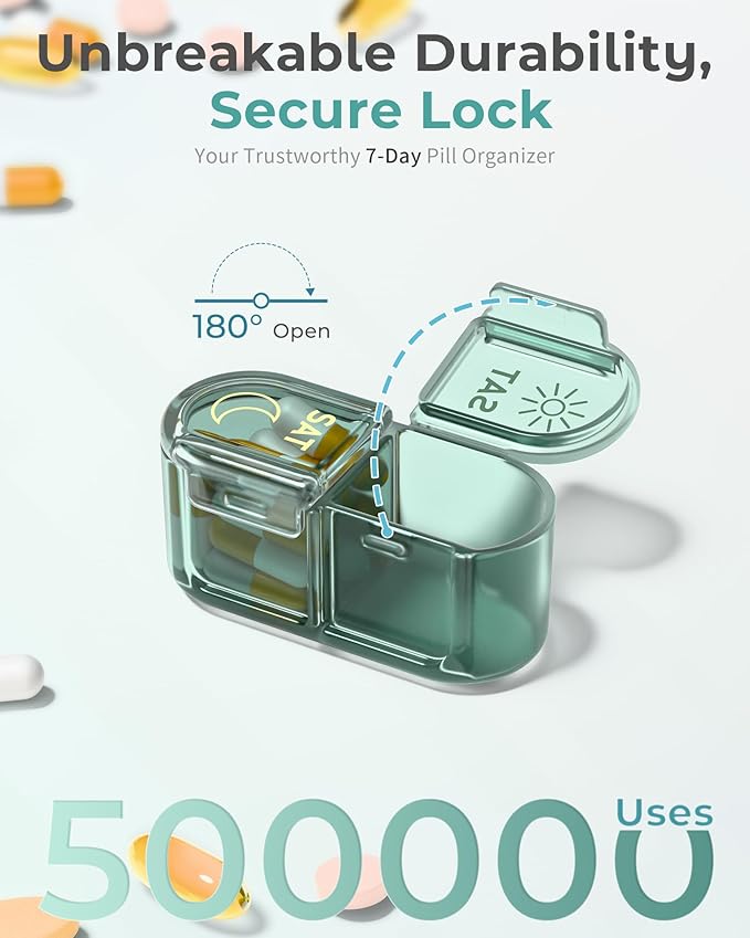 𝐏𝐢𝐥𝐥 𝐎𝐫𝐠𝐚𝐧𝐢𝐳𝐞𝐫 𝟐 𝐓𝐢𝐦𝐞𝐬 𝐚 𝐃𝐚𝐲, Am & Pm Pill Organizer 7 Days, Meicine Pill Organinzer, Pill Box 7 Day, Weekly Pill Organizer for Travel, Vitamins, Fish Oils, Supplements