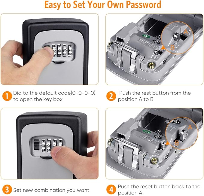 Key Lock Box Wall Mounted, Fayleeko 4 Digit Combination Lockbox for Outside, House Keys - 5 Keys Capacity, Key Safe Security Storage Lock Box for Indoor, Outdoor, Garage, Garden, Store (Grey, 4Pack)