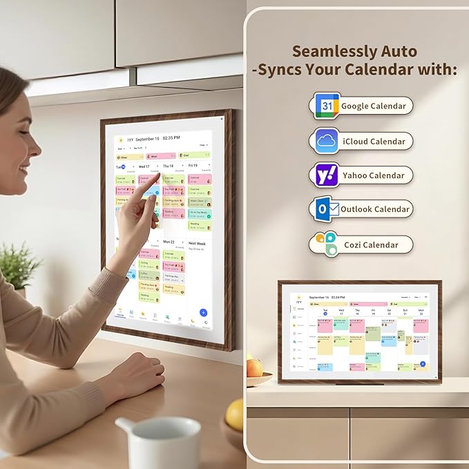 21.5 Inch Digital Calendar Chore Chart with Touchscreen - Full HD Interactive Display, Wall & Desk Mountable Family Planner, to-Do List & Meal Planner, Digital Picture Frame Gifts for Women Mom