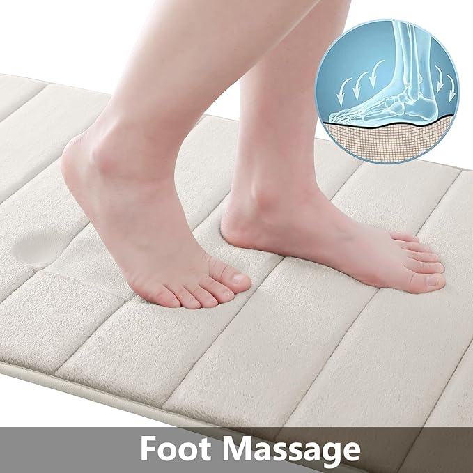 Buganda Memory Foam Bath Mat, 40" x 24", Ultra Soft and Non-Slip Bathroom Rugs, Water Absorbent and Machine Washable Bath Rug Runner for Bathroom, Shower, and Tub, Cream