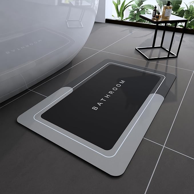 Bath Mats 20x32 Inch, Modernized Magic Mat Bathroom, Rubber Anti Slip Quick Drying Absorbent Bathroom Rug, Shower Room Rugs for in Front of Bathtub, Sink, Dark Gray