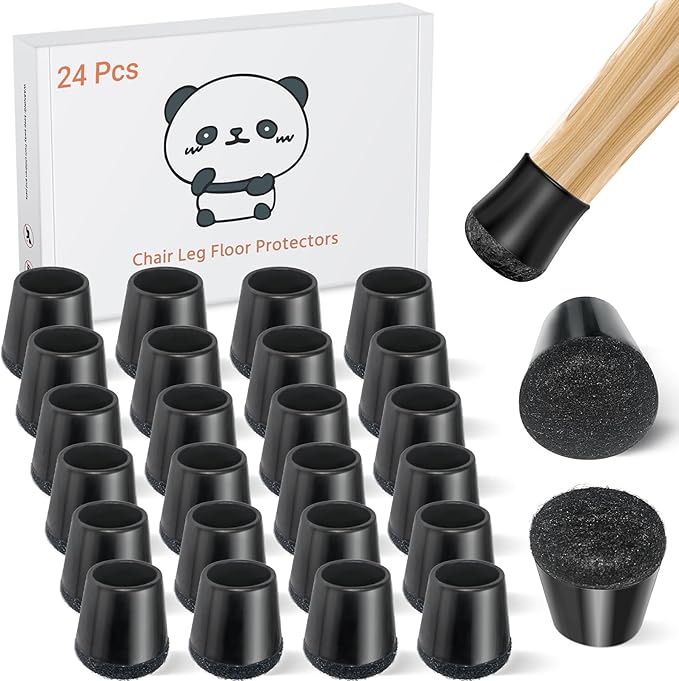 24 PCS Silicone Chair Leg Floor Protectors Small (0.8"-1") Rubber Felt Furniture Pads Chair Legs Caps/Covers for Hardwood Floors, Tile from Scratches & Reduce Noise - Round, Black