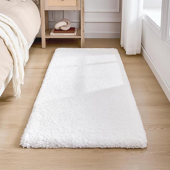White Bathroom Runner Rug 24x59 Non Slip Fluffy Long Bath Mat for Bathroom Floor Washable Plush Luxury Bath Rug for Tub Absorbent Shower Sink Mat Bedside Rug