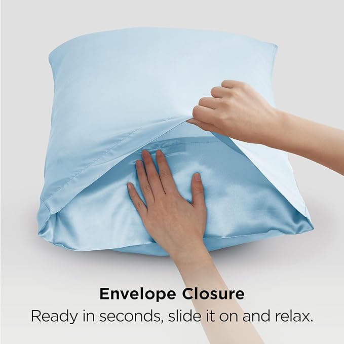 Bedsure Satin Pillowcases, Similar to Silk Pillow Cases Queen Size Set of 2, Pillow Case for Sleeping Women with Envelope Closure, Gifts for Women Men, Aqua, 20x30 Inches, 2pcs
