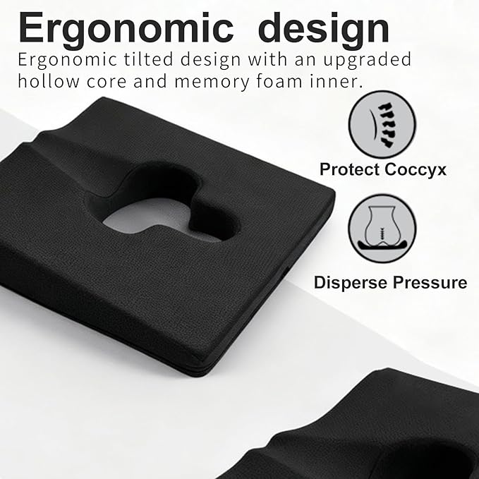 Gel Wheelchair Seat Cushion,Bed Sore Cushions for Butt,Chair Pressure Sore Cushion,Memory Foam Butt Pillow for Bed,Pressure Ulcer Pain Relief,Sciatica,Coccyx,Non-Slip Washable Cover(Black)