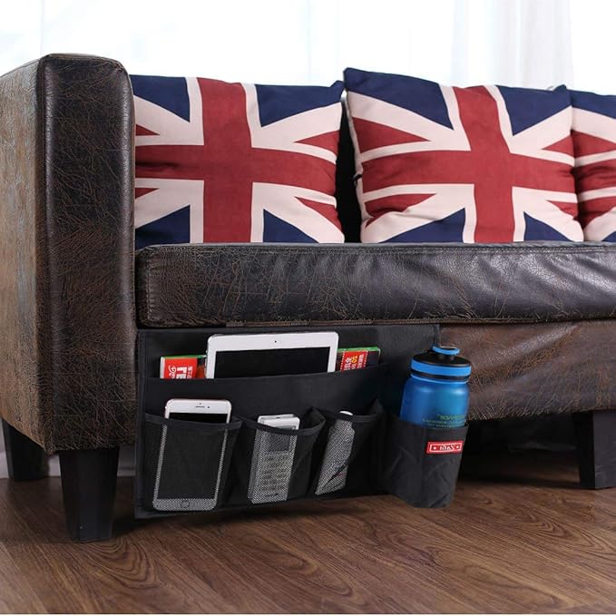 5 Pockets Bedside Caddy, Bedside Storage Organizer for Water Bottles, Magazines, Phone, Glasses (5 Pockets-Black)