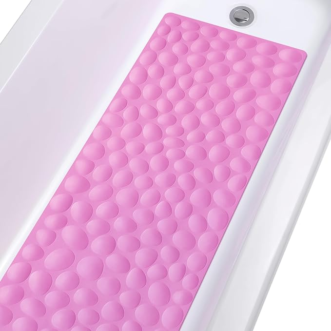 Non-Slip Bathtub Mat OTHWAY Soft Rubber Bathroom Bathmat with Strong Suction Cups (Pink, 16x40 inch)