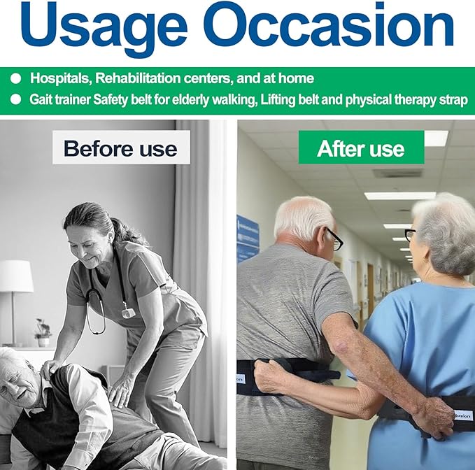 Aliseniors Gait Belt for Seniors 300lbs - Transfer Belt with 6 Handles & Quick Release Buckle for Elderly Patient Lifting, Bariatric Safety Assist, Nursing Home Physical Therapy