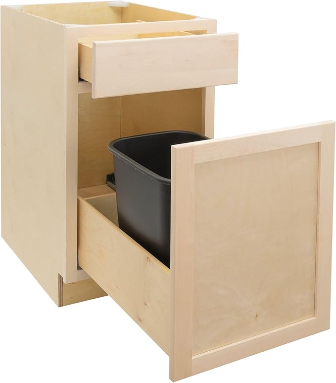 Quicklock RTA (Ready-to-Assemble) | Base Kitchen Cabinets - Shaker Style | Made in America (Raw Maple, 18" Wx34.5 Hx24 D Waste Basket Base)
