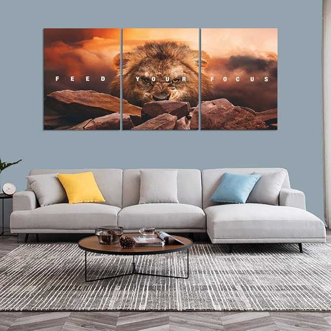 Motivational Wall Art Inspirational Canvas Wall Art Lion Posters Prints Office Wall Decor 3 Pieces Entrepreneur Quotes Picture Paintings Artwork Bedroom Home Decor Decoration(72”Wx36”H)
