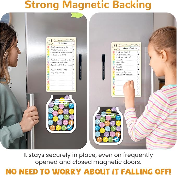 JJPRO Magnetic Chore Chart for Kids with Reward Jar- 10" x5.5“ Daily Checklist Board Routine Chart to Do List,Reward Chore Chart for Toddlers, Behavior Reward Chart System-Yellow