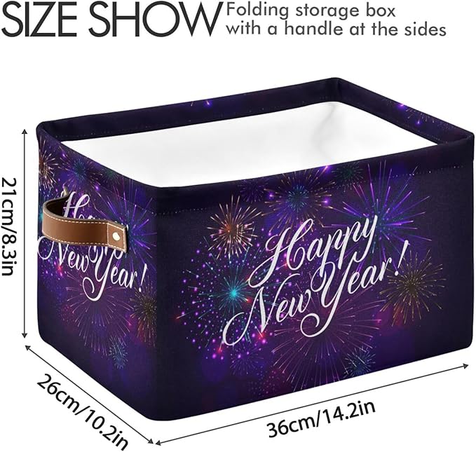 Storage Basket Happy New Year Cube Storage Bins Organizer Bag Collapsible Closet Shelf Baskets with handle for Cloth Book 14.2×10.2×8.3 IN