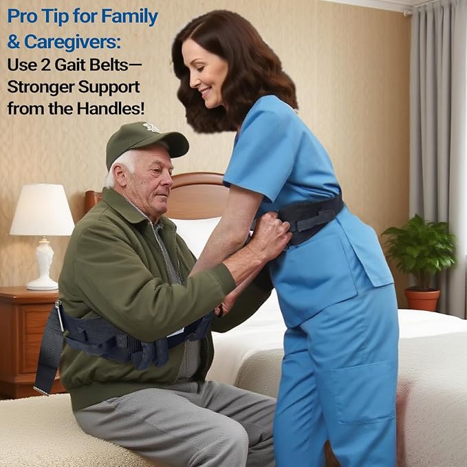 Aliseniors Gait Belt for Seniors 300lbs - Transfer Belt with 6 Handles & Quick Release Buckle for Elderly Patient Lifting, Bariatric Safety Assist, Nursing Home Physical Therapy