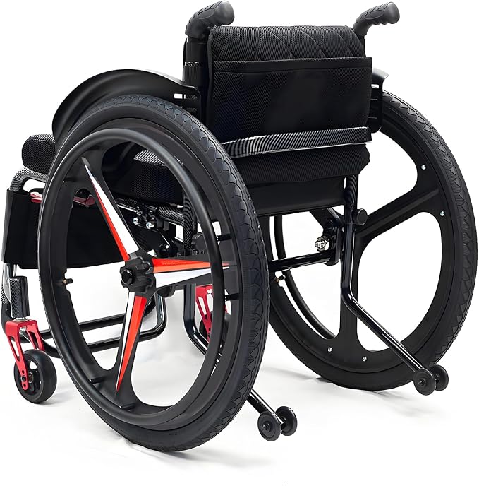 Aluminum Alloy Sports Wheelchair, Transport Wheelchair Lightweight Foldable, 220lbs Weight Capacity, Removable Tires, Manual Wheelchairs for Adults, Indoor and Outdoor Mobility Aid