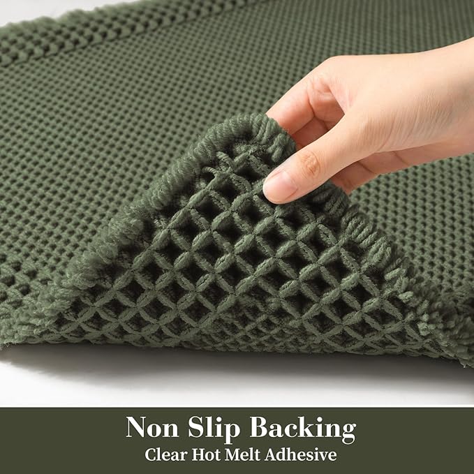 RESARE Waffle Bathroom Runner Rugs, Super Absorbent Bath Mat Non Slip Washable Quick Dry, Upgraded Ultra Soft Boho Bath Rugs with Tassels for Hallway Bedroom Laundry Room, 20"x32" Green