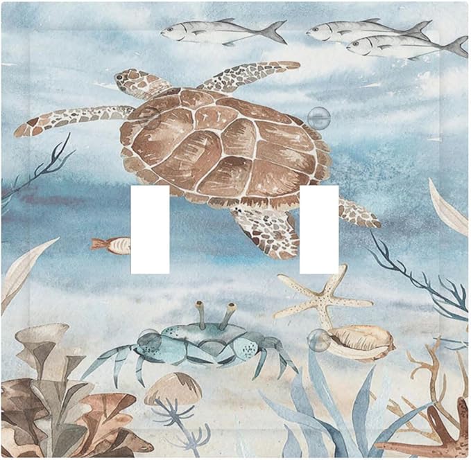 Decorative Switch Plates Sea Turtle Coral Reef Nauticaltheme 2 Gang Double Toggle Outlet Light Switch Cover Wall Plate Electrical Faceplate for Kids room Bathroom Decor