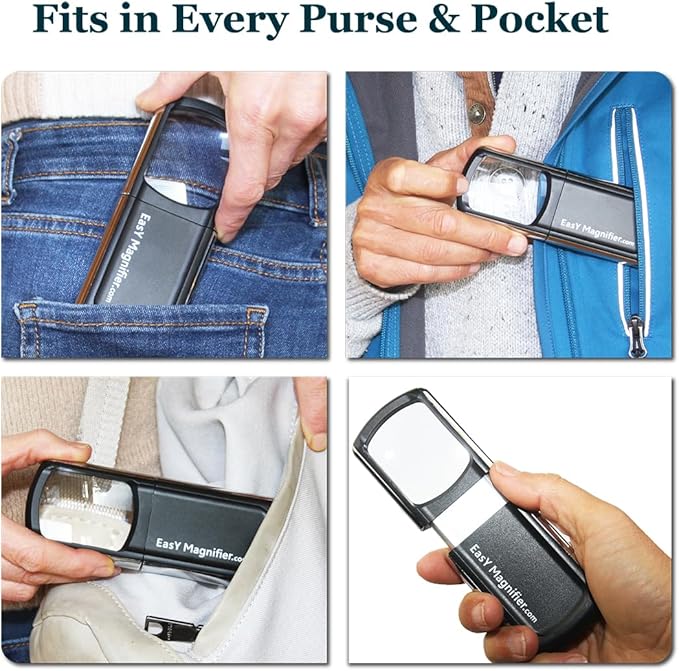 EasY Magnifier Small Rechargeable Magnifying Glass with LED Light 3.0X, Lighted Handheld Magnify Glasses for Reading Fine Prints & for Close Work; Gift for Elderly & Seniors with Low Vision