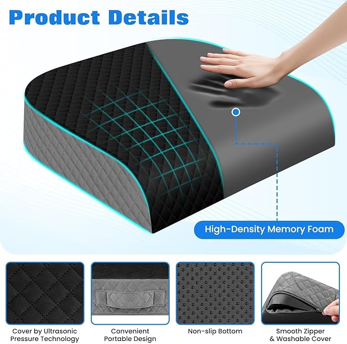 Seat Cushion, Memory Foam Chair Pad, Non-Slip Cushion for Office, Home, Car, Large Desk Chair Cushion, Washable Cover & Handle, X-Large, Black