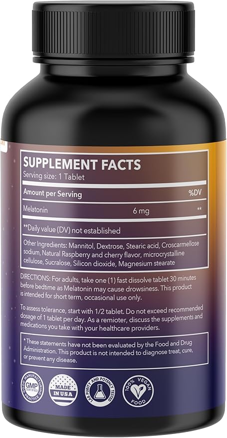 Melatonin 6mg Fast Dissolve Tablets – Natural Berry Flavor, 100 Count – Extra Strength Sleep Support for Adults – Non-Habit Forming, 100-Day Supply | Zealthy Life