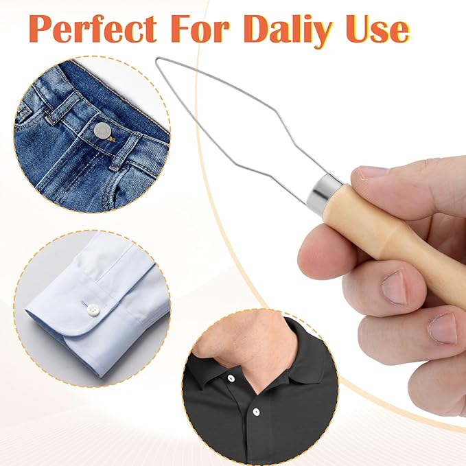 Easy Button Hook, Steel Button Helper Tool for Elderly, Wide Wood Handle Buttons Fastener Device Assist Dressing Aid Tool for Seniors One Hand - 1 Pack