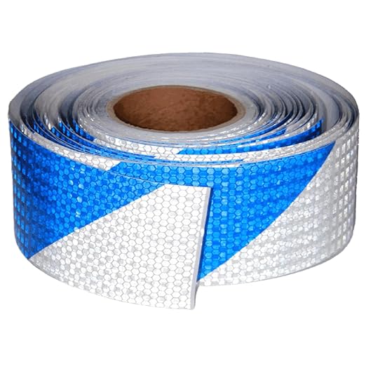 Blue and White Reflective Tape Outdoor Waterproof 3 inch X 166 feet, High Visibility Conspicuity Safety Industrial Marking Tape