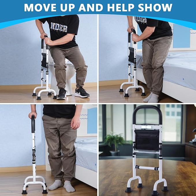 Standing Aid for Elderly, Adjustable Height Carbon Steel Walking Aids for Seniors with Anti-Slip Suction Foot Pads, Thickened and Enhanced Load-Bearing Mobility Aids for Bed, Couch, Chair, Toilet